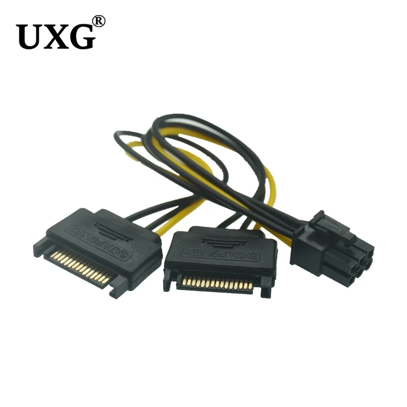 SATA Dual 15Pin M to Graphics card PCI-e PCIE 8 (6+2) Pin F Video Card Power Supply Cable 8pin to Sata Y Splitter Adapter 18AWG