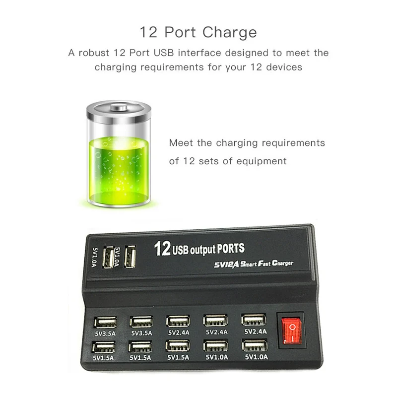 Планшет 12А 12 портов быстрая usb зарядная станция зарядное устройство концентратор адаптер питания зарядное устройство Быстрая зарядка телефон планшет USB зарядное устройство