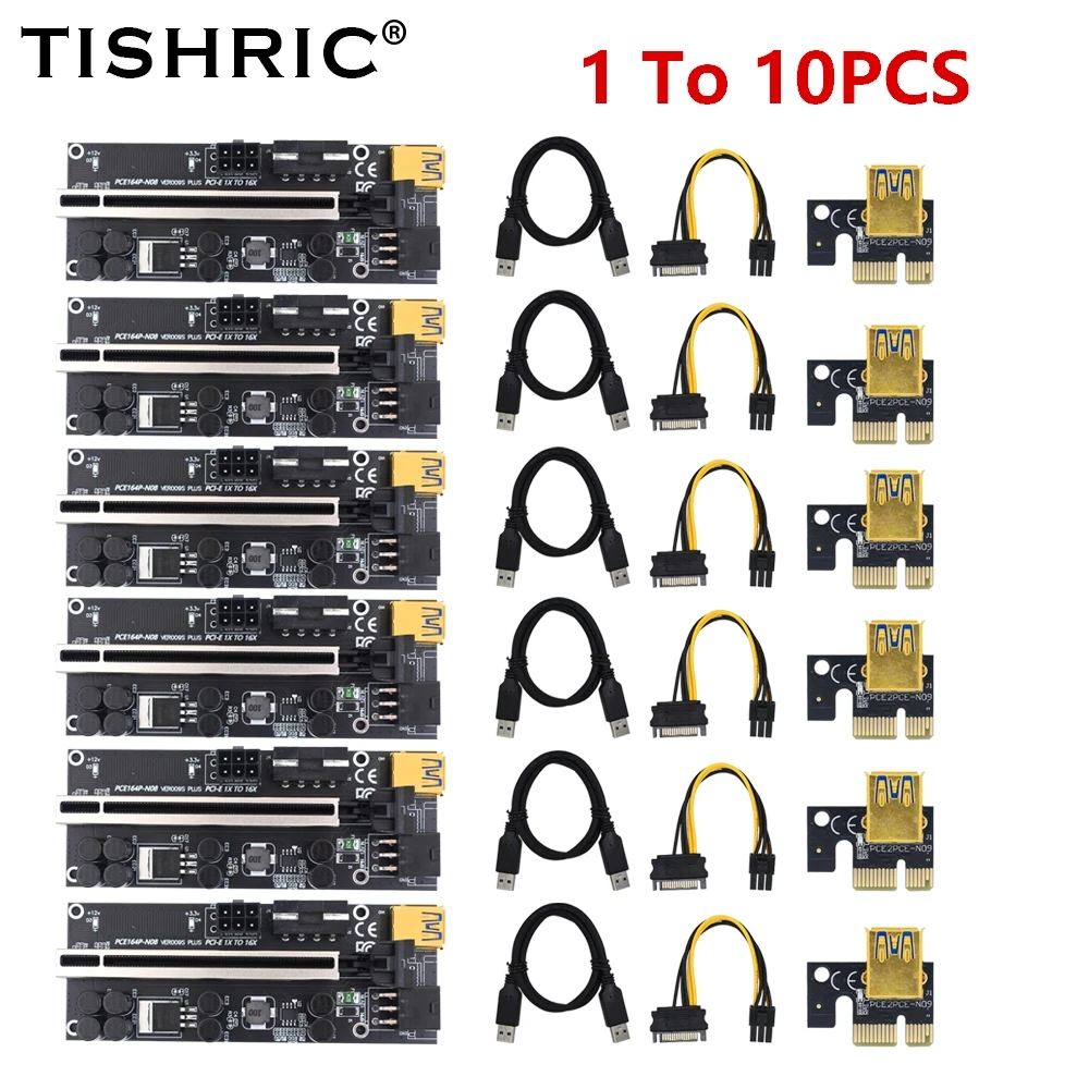 Райзер PCI-E TISHRIC 1-10 шт. 009S Plus PCI E экспресс-карта Райзера 1X до 16X PCIE x16 для майнинга