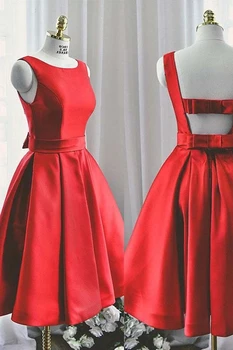

Red Satin Cute Back Design A-line Homecoming Party Dresses