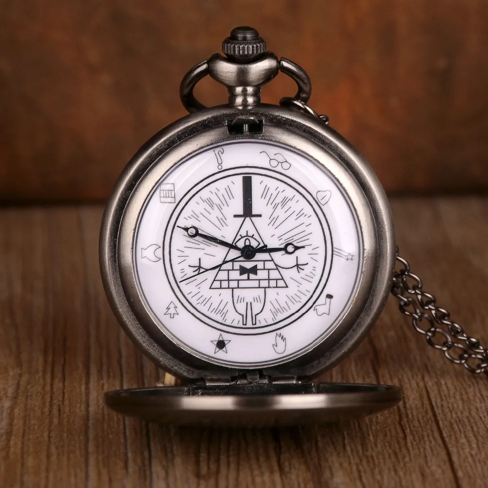 Винтажные кварцевые карманные часы Bill Cipher с циферблатом Гравити Фолз, винтажные часы с подвеской и ожерельем, часы для мужчин и женщин, подарки, часы с брелоком