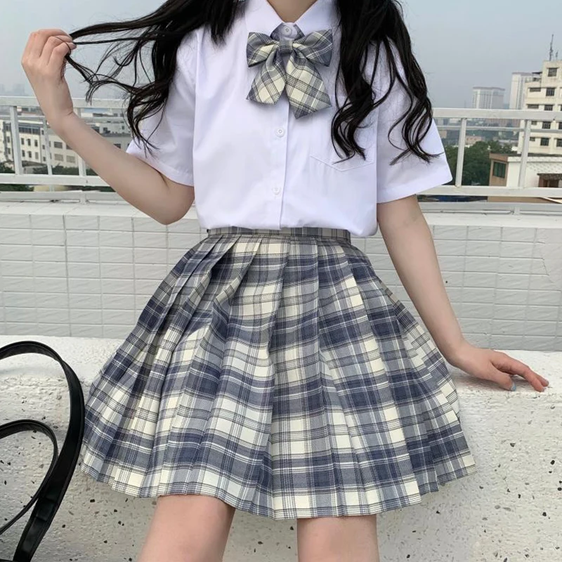 

Skirt 2020 Summer New Korean College JK Uniforms Skirt Plaid Pleated Skirt class uniform A- line Dress Women school uniform
