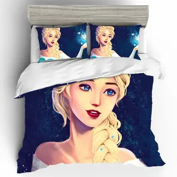 

Anime Bed Linen Set Elsa Home Textiles 3D King Size Bedspread Luxury Couple Bedding Set Duvets And Linen Sets Bed Linen Cotton