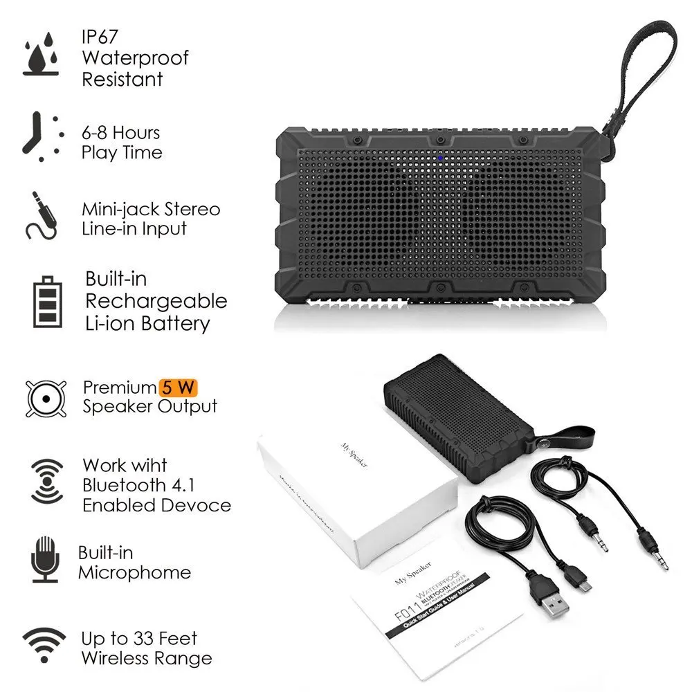 Беспроводной водонепроницаемый Bluetooth динамик Портативный мини карманный 5 Вт громкий звук IP67 плавающий для ванной душ пляж спорт на открытом воздухе