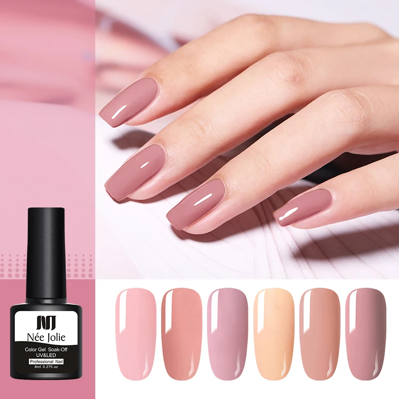 

NEE JOLIE 8ml Solid-color Nail Gel Polish Pure Pink LED Lamp Gel Soak Off UV Gel Varnish One-shot Color Nail Art Gel
