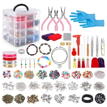 

2062Pcs Jewelry Making Supplies Kit with Assorted Beads Charms Findings Pliers R2LE
