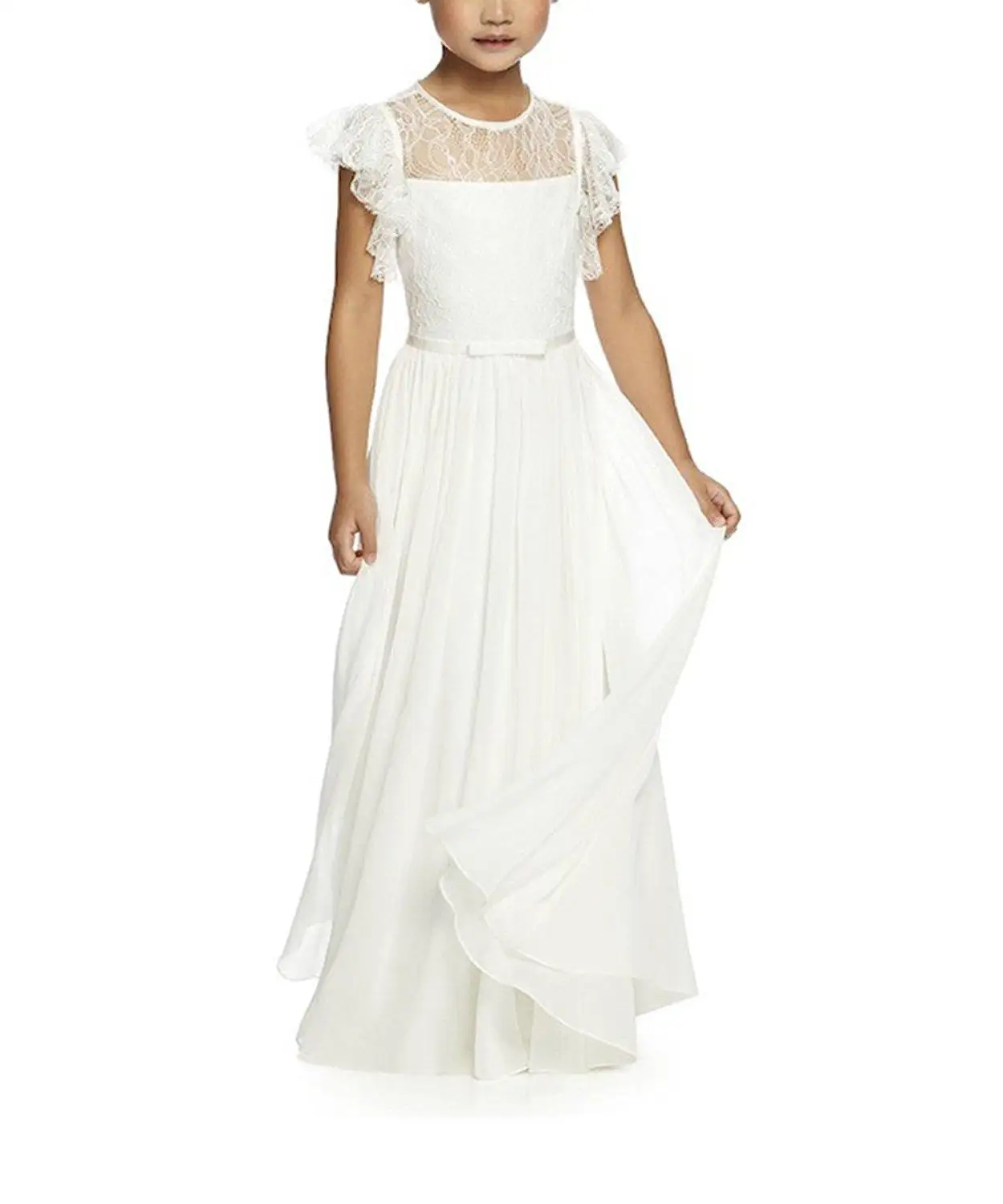 Bloem Meisje Jurken Chiffon Mouwloze Bloemen Kanten Jurk Maxi Meisjes voor Bruiloft Pageant Vestido Prom Party Prinses Bloem Meisje Jurken Chiffon Mouwloze Bloemen Kanten Jurk Maxi Meisjes voor Bruiloft Pageant Vestido Prom Party Prinses