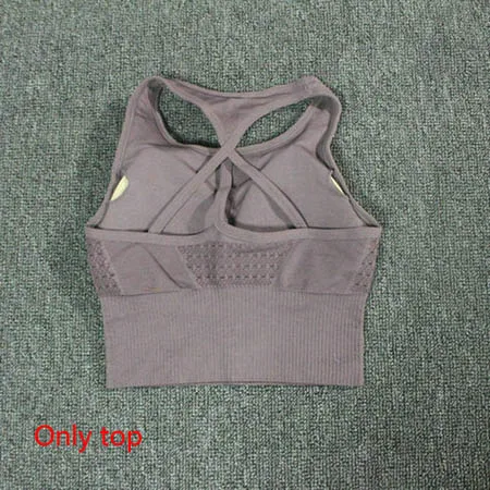 Brown top Комплект из 2 предметов для йоги, Женский бесшовный спортивный костюм с эффектом омбре, спортивная одежда для фитнеса, женская одежда для бега, одежда для спортзала, леггинсы для тренировок - Цвет: Brown top