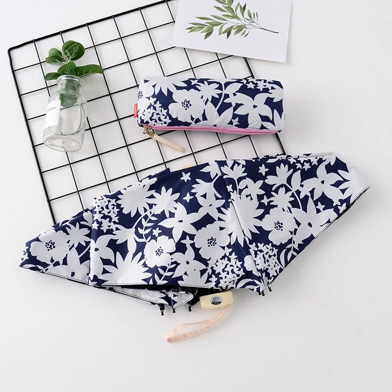 Navy blue flower Kocotree карманный мини-зонтик дождь женский складной зонтик Защита от Солнца Анти-УФ зонтик parapluie складной женский зонтик - Цвет: Navy blue flower