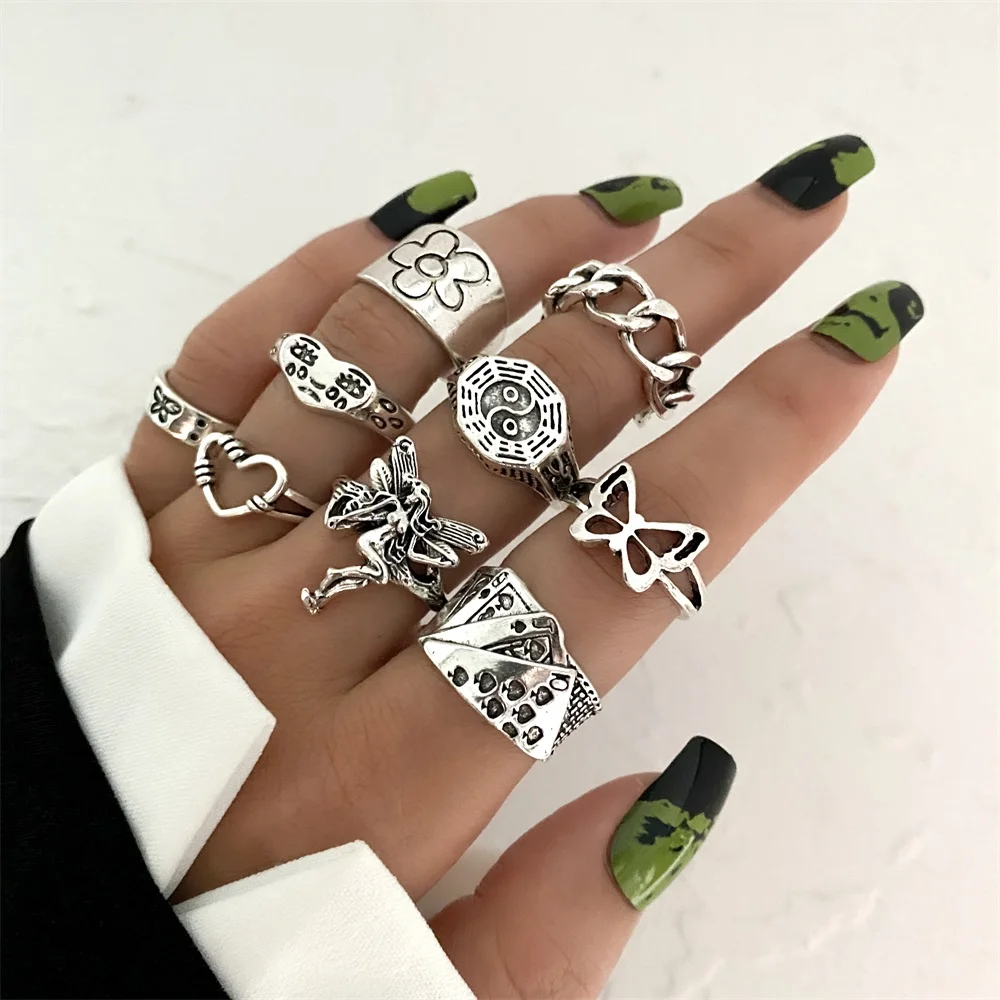 Fairy Ring Jewelry Fingers | Gothic Silver Ring Set | Butterfly Ring Gothic  - Punk Rings - Aliexpress