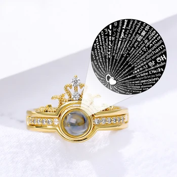 

Projection Charm Crown Ring Romantic Confession Jewelry 100 Languages I Love You Projections Rings Adjustable Luxury Temperament