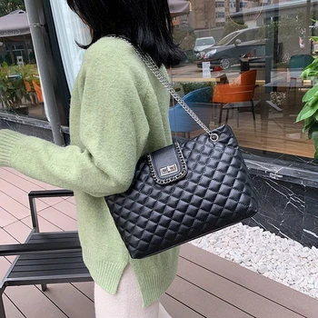

FUNMARDI Luxury Chian PU Leather Handbag High capacity Women Bag Brand Diamond Lattice Shoulder Bag Female Totes Bag WLHB3083