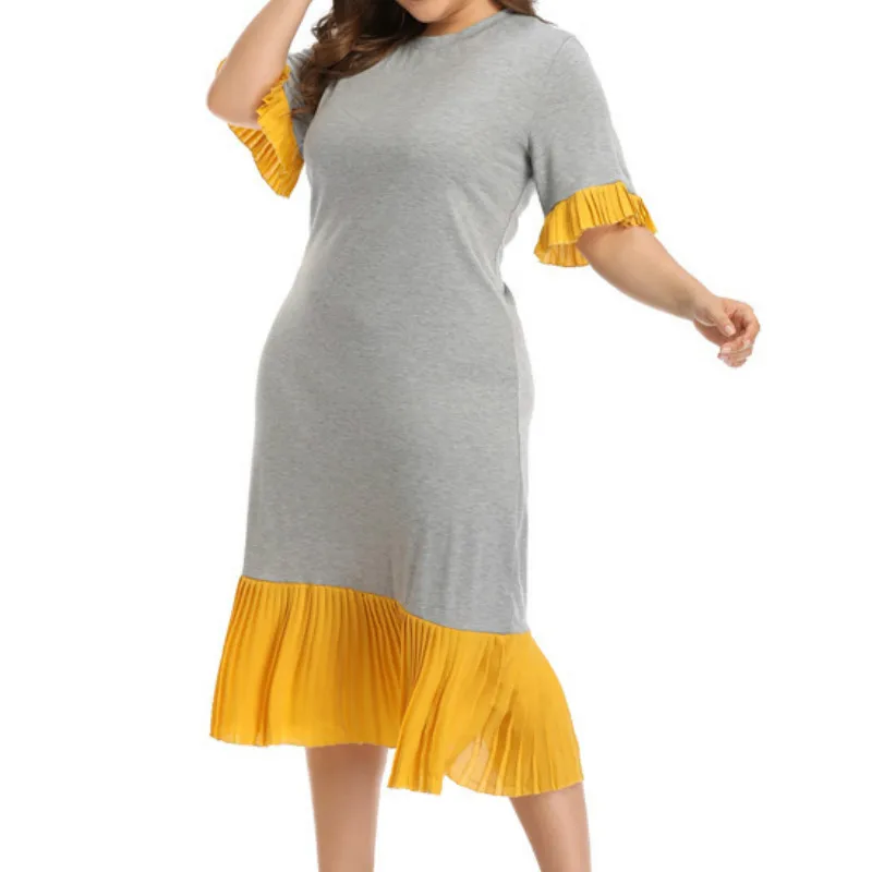 Женское платье большого размера с оборками и коротким рукавом миди vestidos robe Femme
