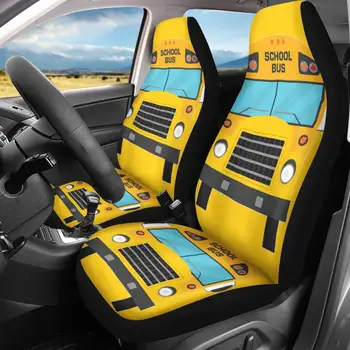 

INSTANTARTS Hot Cartoon Yellow School Bus Design Front Seat Cover Thick Best Vehicle Seat Protector Car Interior Seats Cover