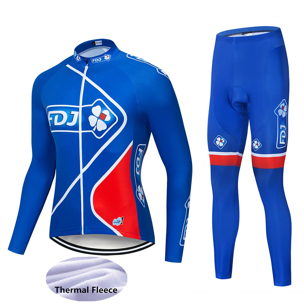 Cycling suit Новая команда FDJ Велоспорт Джерси Набор Франция велосипедная одежда мужская Ropa Ciclismo зимняя теплая флисовая велосипедная Одежда для велоспорта - Цвет: Cycling suit