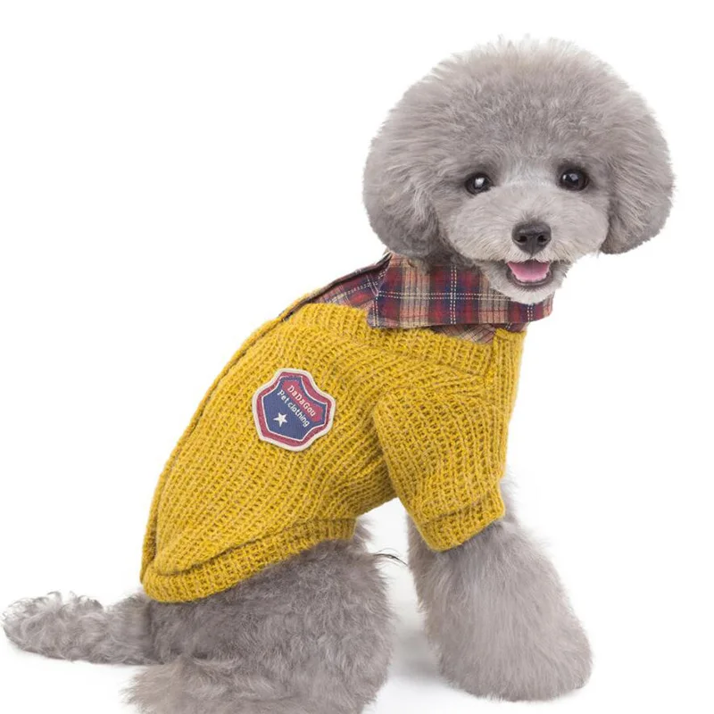 DOGBABAY осенне-зимний вязаный свитер для питомца, теплое хлопковое пальто с отворотом для собак, двухногая Одежда для собак для маленьких домашних животных, S-XXL