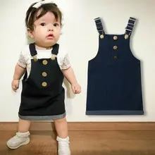 Брендовые новые детские комбинезоны для маленьких девочек; летние топы без рукавов на подтяжках; джинсовые однотонные повседневные хлопковые комбинезоны без рукавов на пуговицах; Лидер продаж года