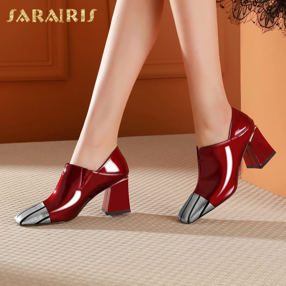 

Sarairis Fashion New Design Genuine Cow Leather Hoof Heels Spring Pumps Woman Shoes Slip-On Office Lady Pumps Women Shoes