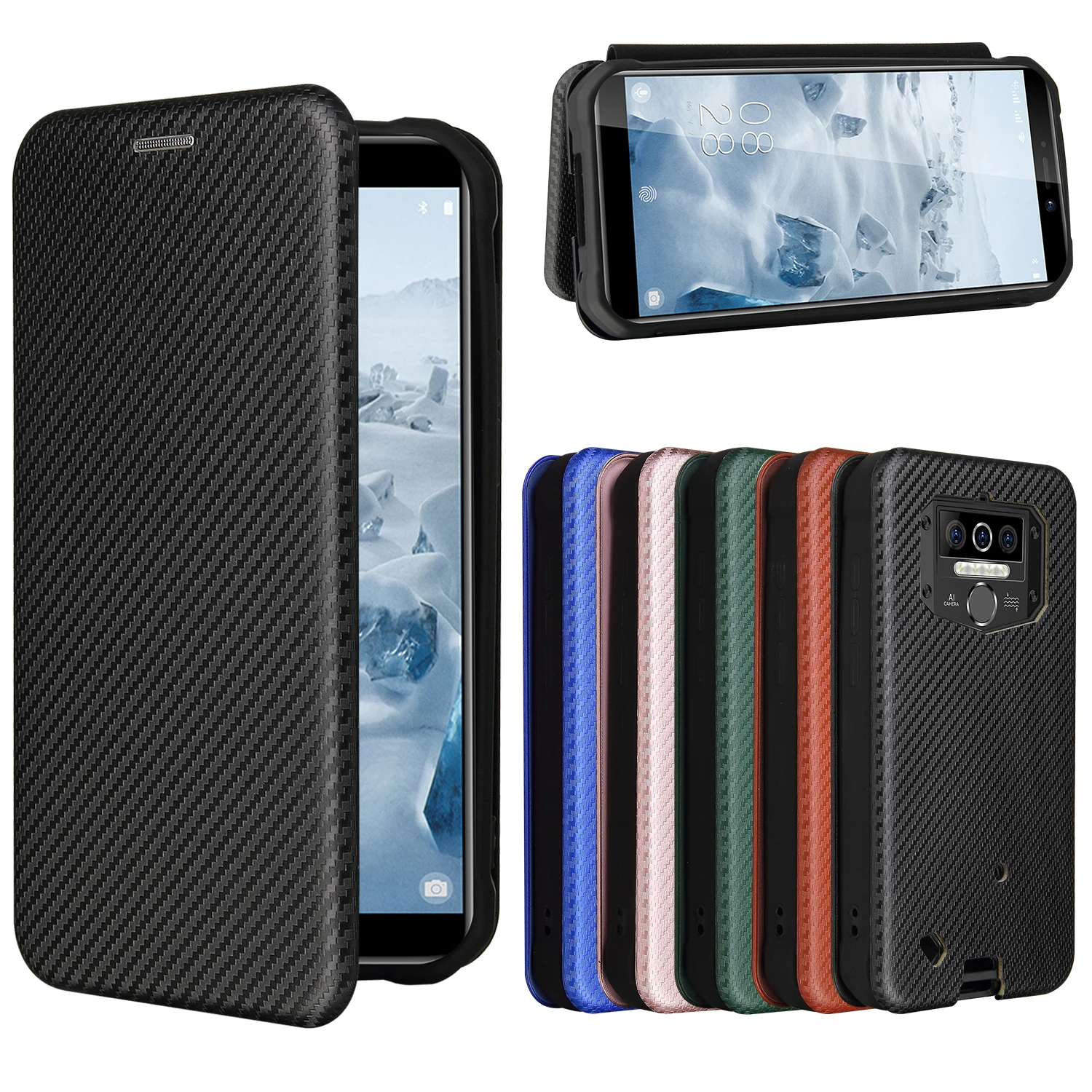 Oukitel WP5 Pro Case Carbon Fiber Flip Leather Case for Oukitel WP5 WP 5 Pro Business Magnetic Wallet Card Slot