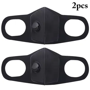 

2PCS Black Mouth Mask Fashion 2 Layer Washable Anti Dust Mask Polyurethane Mouth Cover with Filter