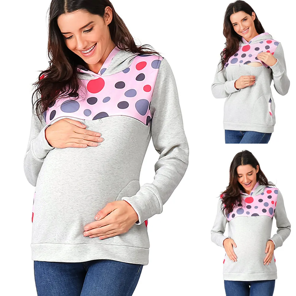 Women Nursing Maternity Long Sleeves Autumn Winter Nursing Maternity Hoodies ForDot Printed Breastfeeding Hoodie Sweatshirt#SS