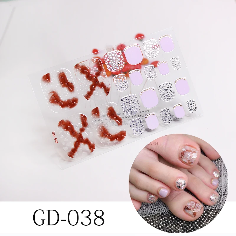 GD-038 22 Типсы, Новые французские стикеры на ногти, цветы, ногти, полное покрытие, клейкие обертывания, водонепроницаемые, блестящая пленка для ногтей, наклейки-лак - Цвет: GD-038