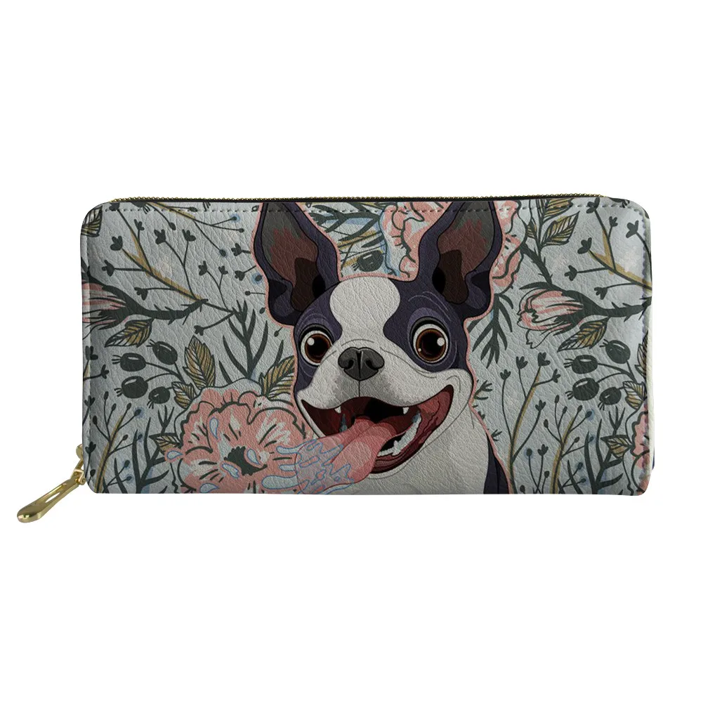 

Cute Boston Terrier Floral PU Leather Wallets for Woman Lady Zipper Purses Girls Long Money Coin Bag Card Holders Dropship