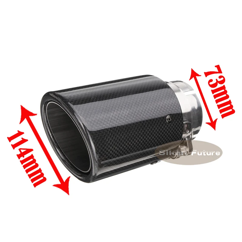 Ak Car styling Exhaust Tail Pipes Glossy Carbon Muffler Tip Tail End Stainless Steel Curly black For - Цвет: 73mm out 114mm