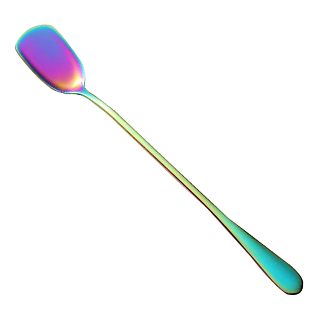 Colorful Ложка для напитков из нержавеющей стали, ковш с длинной ручкой, ложка для мороженого, мороженого, кофе, перемешивание, ложка для специй для чая, сахара, 18,5 см - Цвет: Colorful