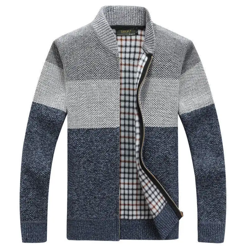Light Grey Осень зима мужской плюс свитер пальто с высоким воротником Свободный Большой вязаный на молнии деловой кардиган Теплый прочный мужской бархатный свитер - Цвет: Light Grey