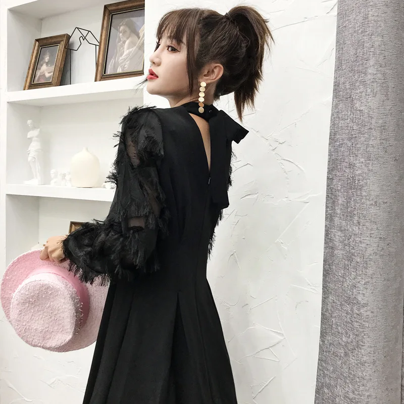 

Dress 2018 Autumn And Winter New Style Debutante WOMEN'S Dress Puff Sleeve Fashion Slim Fit A- line Skirt