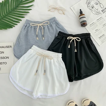 

Fashion Beach High Waist Black White Shorts Female Lace Up Casual Summer Shorts Women Simple Elastic Slim Straight Shorts Ladies