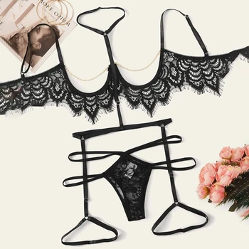 

Plus Size Women's Sexy Lingerie Pajamas Hot Erotic Lingerie Transparent Lace Sexy Underwear Bra Pants Exotic Apparel A1