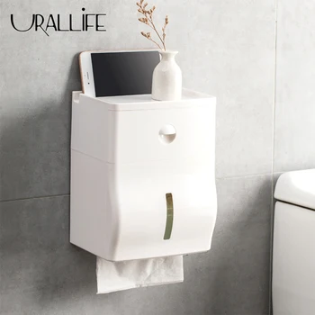 

Urallife Wall Mounted Tissue Box Bathroom Toilet Paper Holder Waterproof Punch-free Roll Paper Tray Storage Box Drawer Organizer