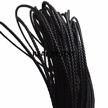 

5m/lot approx: 3mm black Round Braided Leather Cord String Lace Tong DIY Craft Jewelry Making Findings leather strands jewelry