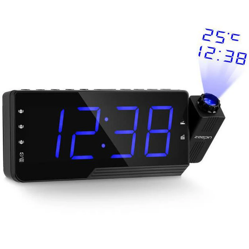 

1pcs Multi-Function LED Projection Electronic Alarm Clock Radio Thermometer Display DC 5V 1A/8W Battery Powered