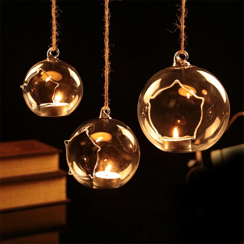 Hanging/Table Glass Ball Candle Holder Hanging Bauble Vase Lace Oepning wedding 