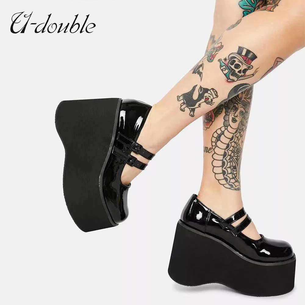 Pumps Platform Wedges Punk Shoes Lolita-Shoes Sweet Gothic Large-Size Woman Cute Mary Janes