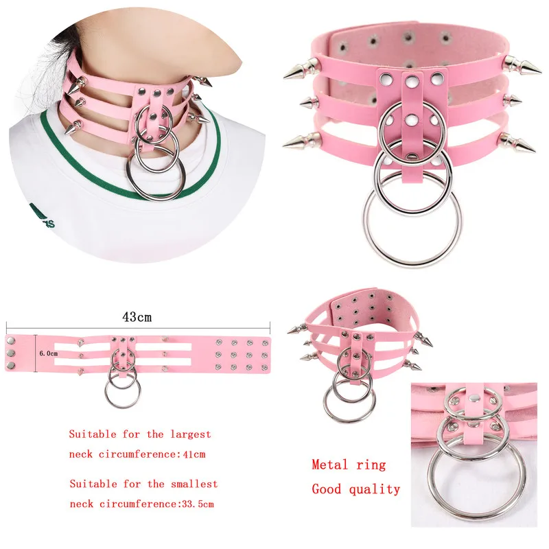 Металлическая цепь кожаное ожерелье Топы розовый сексуальный панк пастельный, готический ремешок регулируемый арт фестиваль одежда Rave тело жгут женщина