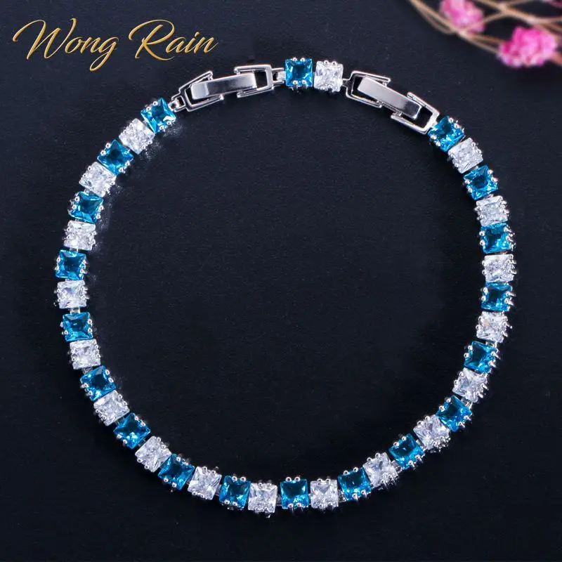 

Wong Rain Bohemian 100% 925 Sterling Silver Aquamarine Emerald Ruby Gemstone Bangle Charm Women Bracelets Fine Jewelry Wholesale