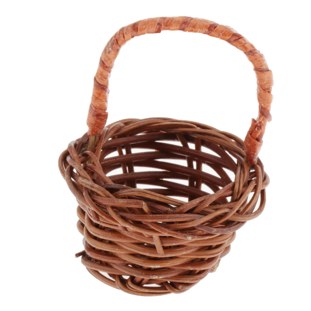1:12 Dolls House Rattan Basket With Handle Simulation Furniture Fairy Garden