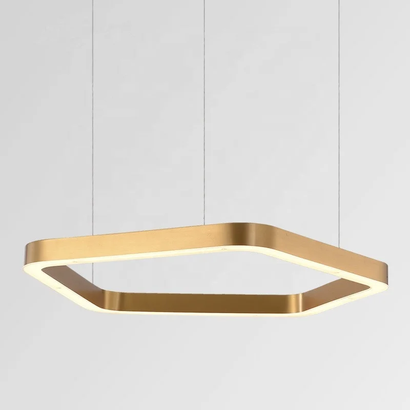 

2019 Customized Pentagonal Led Chandelier European Gold Ring Led Living Room Custom Lighting Ceiling Hanging Lamp For Restaurant