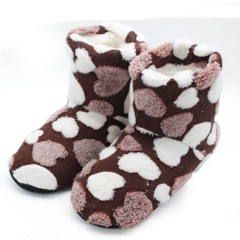 

2019 New Style Winter Warm Cotton Slippers Heart Printed Long Velvet Warm mian xue wa