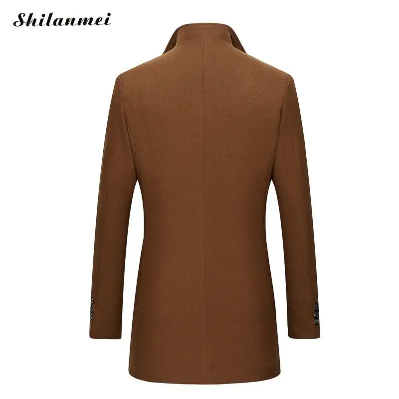 Осенне-зимнее мужское повседневное пальто коричневый плотный шерстяной Тренч деловой мужской солидное пальто высокого качества Длинные куртки топы