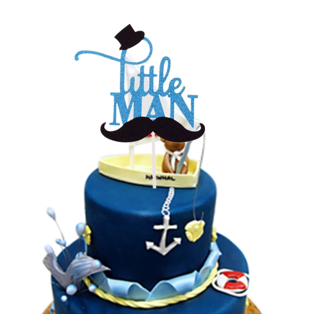 Topper azul para bolo masculino, decoração de feliz aniversário de  cavalheiro, chapéu, chá de bebê, cupcake