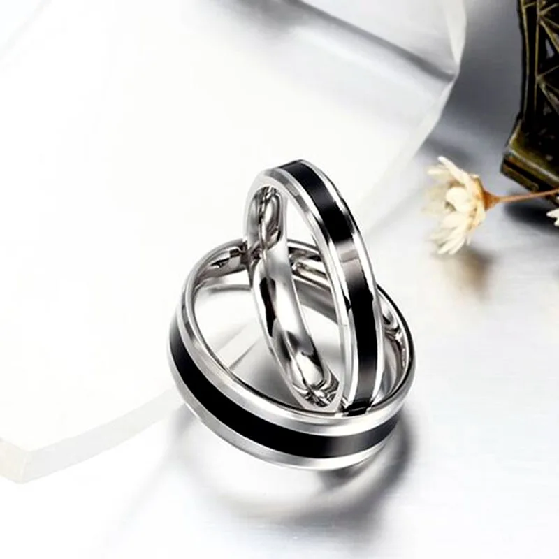 Stainless Steel Rings Classic Alliance Wedding Rings for Women Men Black & silver Colour Couple Jewelry Promise Band wedding rings couple rings finger rings jewelry rings ring jewelry