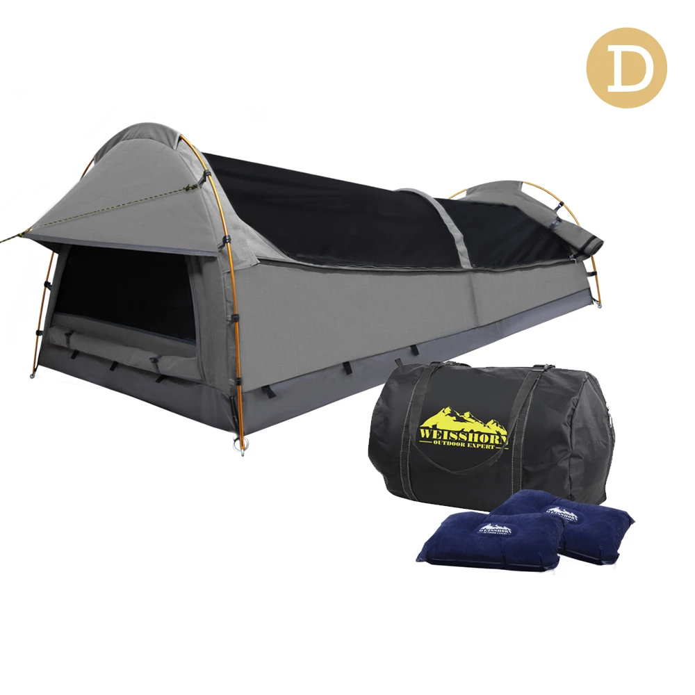 

Outdoor Grey Double Layers Camping Swag Canvas Tent Waterproof UV Protection 1-2 Person 210x145cm Hiking Tent Sets AU Warehouse