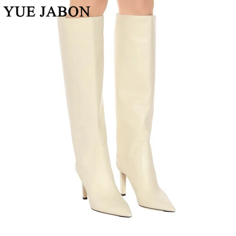 YUE JABO/Женская обувь из натуральной кожи; зимние высокие сапоги на высоком каблуке; теплые зимние сапоги; женские кожаные высокие мотоботы; большой размер 43