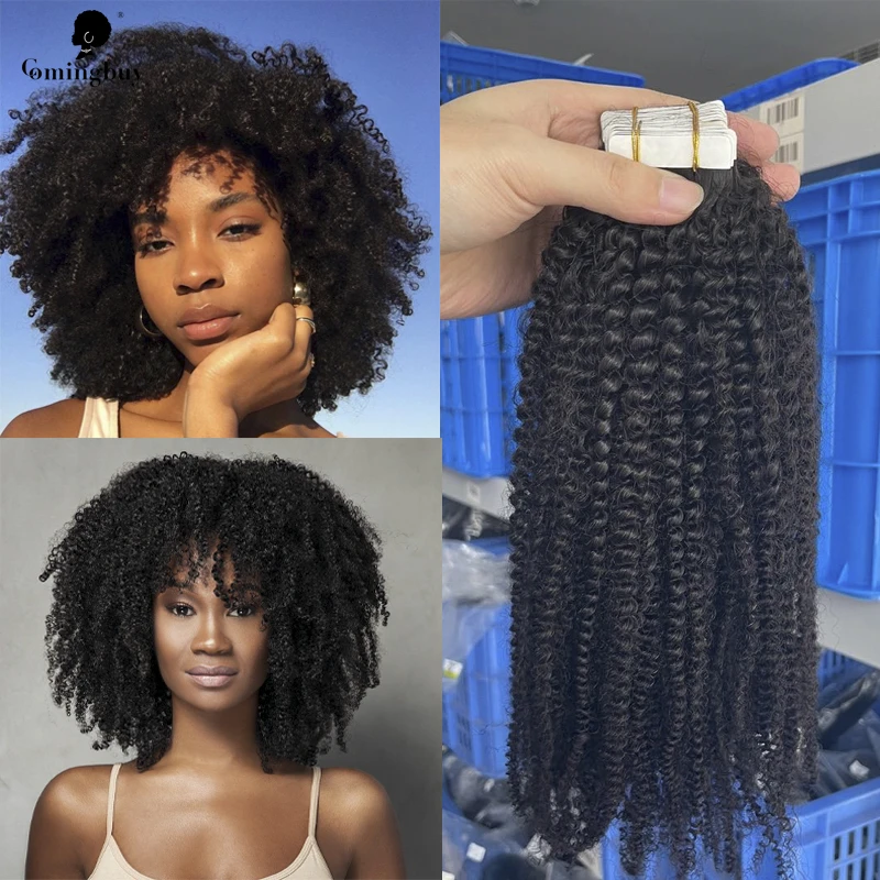 Mongolian Afro Kinky Curly Tape In Human Hair Extensions Virgin Human Hair  Extension Tape In Bundles For Black Women Seamless - Hair Weaving -  AliExpress
