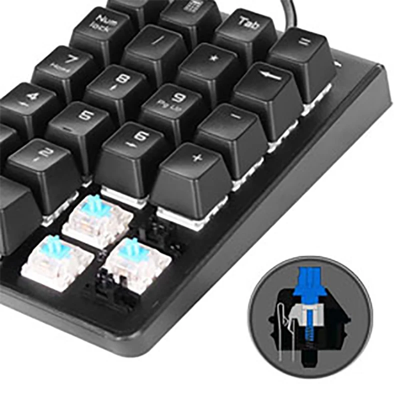 MOTOSPEED K22 Mechanical Numeric Keypad Wired 22 Keys Mini Numpad LED Backlight Keyboard Extended Layout for blue/ Red Switch